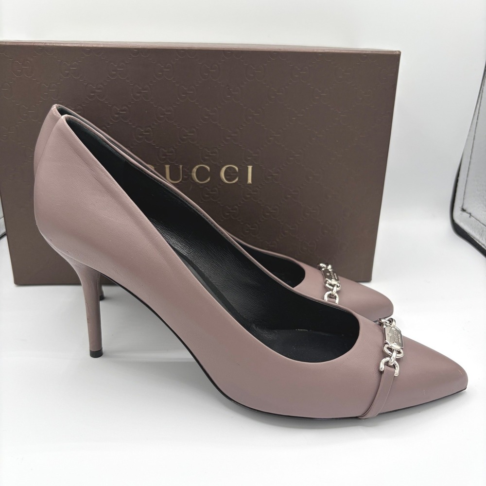 Gucci Leather Pointed Toe‎ Heels Horsebit AUTH COA Mauve Pink Women 40 9.5 - Picture 5 of 12